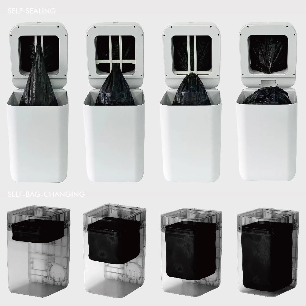 airdeer smart trash can/townew refill ring/process of  self-sealing/self-bag-changing 